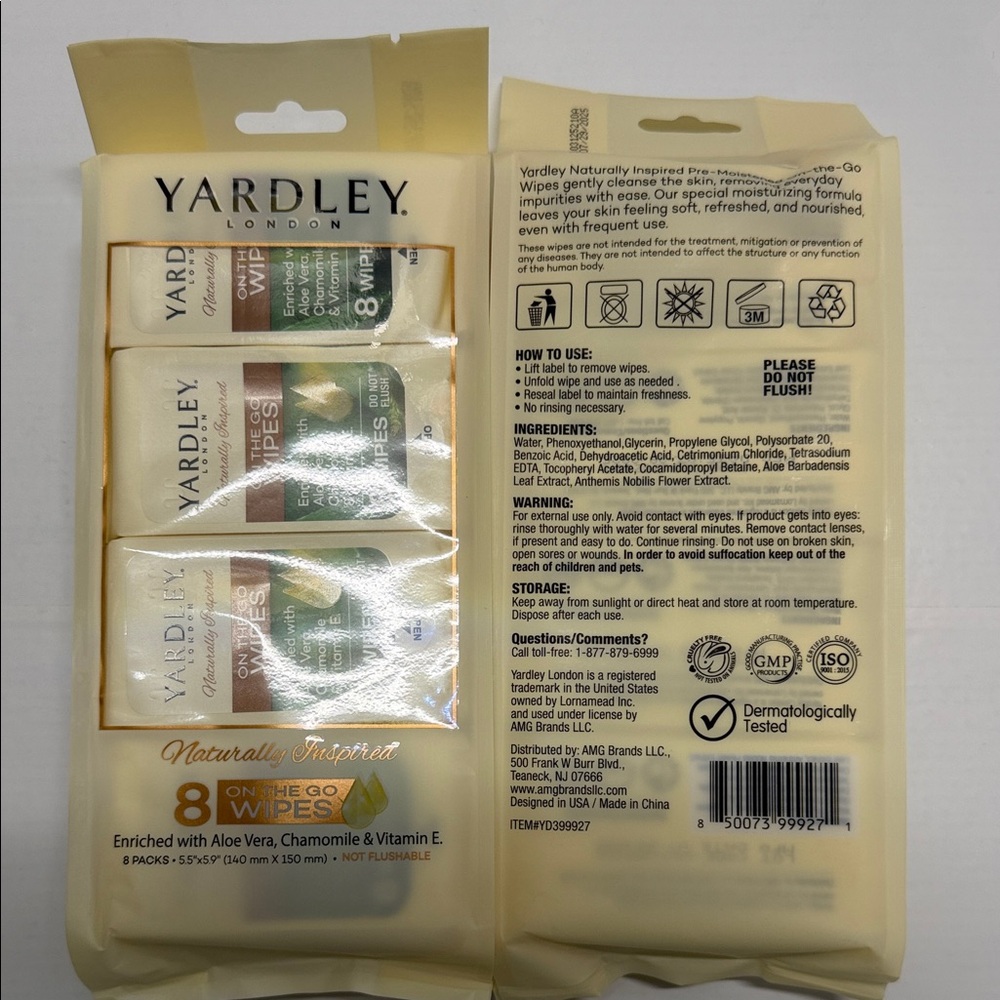 Travel On-the-Go Wipes Pre-Moistened with Aloe Chamomile & Vitamin E